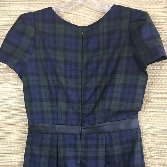 Claudie Pierlot 100% Wool Green & Blue Plaid With Leather Details Dress Sz US 8 - Picture 6 of 12